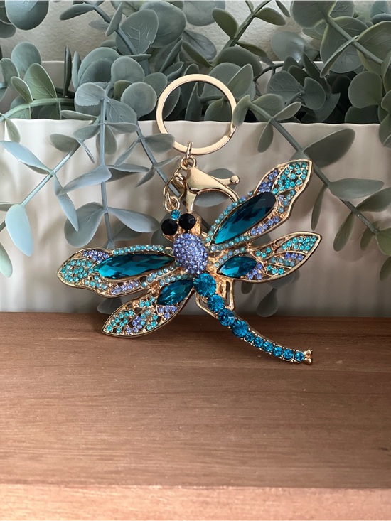 Other - Teal & Aqua Crystal Dragonfly Keychain